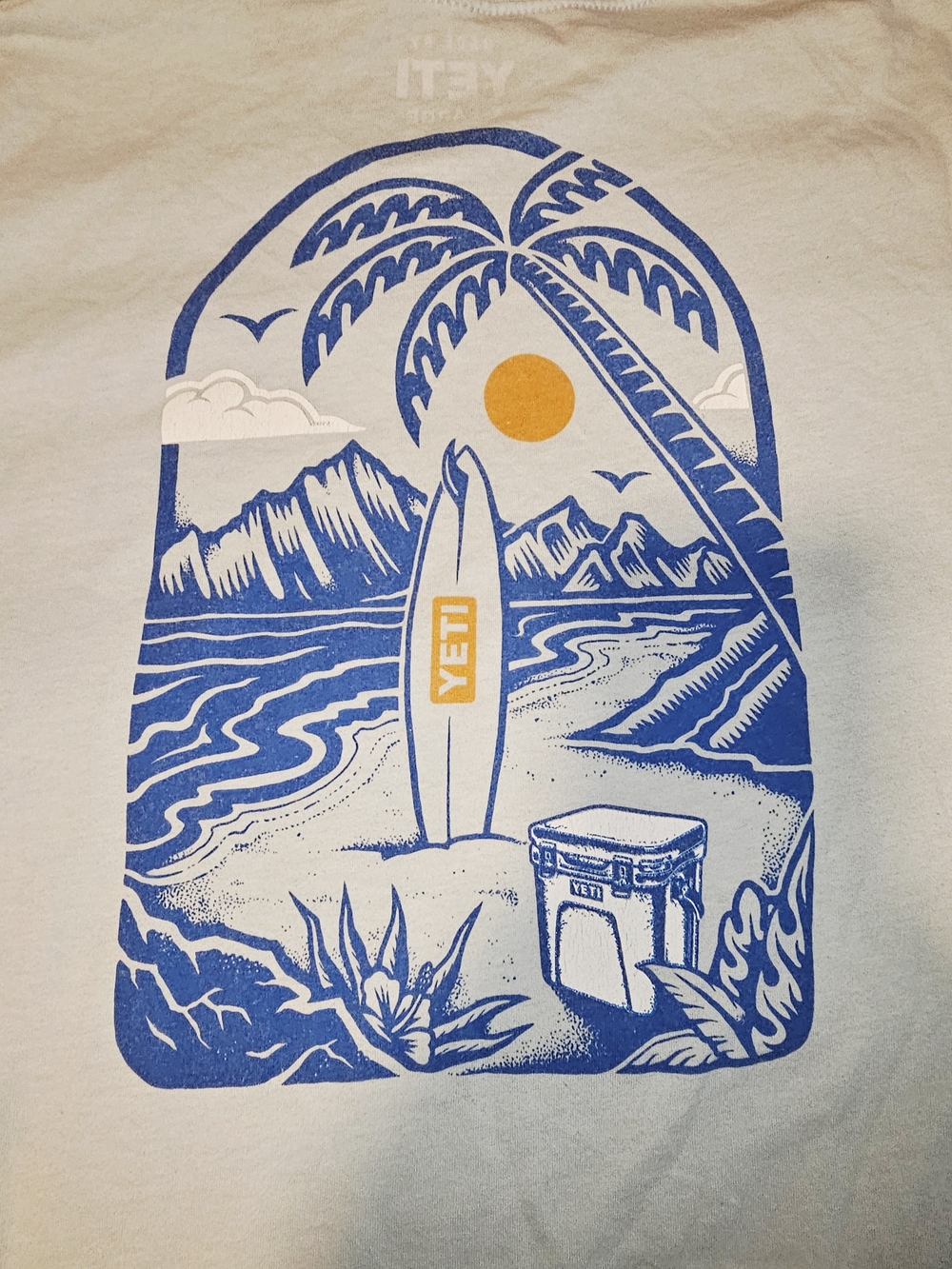 YETI Men’s Light Blue Surfboard Cooler Beach T-Shirt XL - Picture 4 of 5